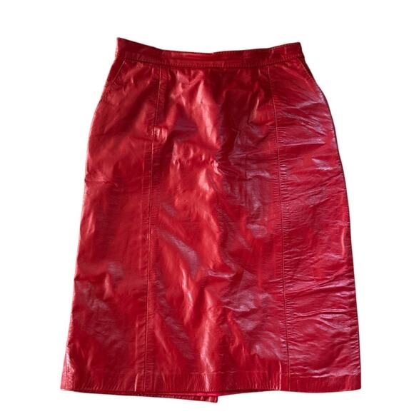 Vintage Red Leather Pencil Skirt 7/8 26” Waist - Picture 8 of 9